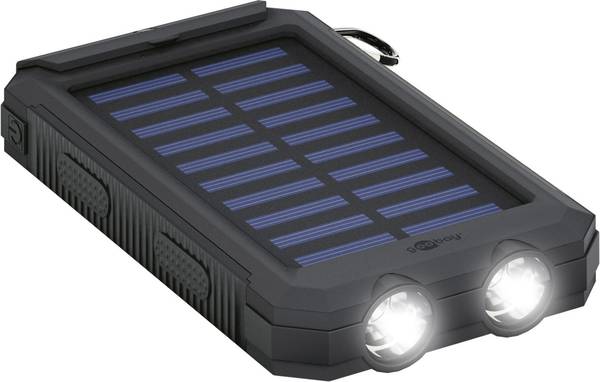 Powerbank Outdoor Solar Energy 8000 mAh with Flashlight IP45 2xUSB Black - Goobay I-CHARGE-SOL8000B