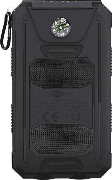 Powerbank Outdoor Solar Energy 8000 mAh with Flashlight IP45 2xUSB Black - Goobay I-CHARGE-SOL8000B