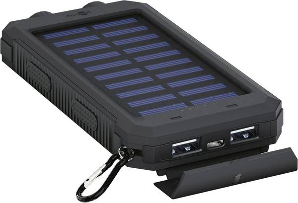 Powerbank Outdoor Solar Energy 8000 mAh with Flashlight IP45 2xUSB Black - Goobay I-CHARGE-SOL8000B