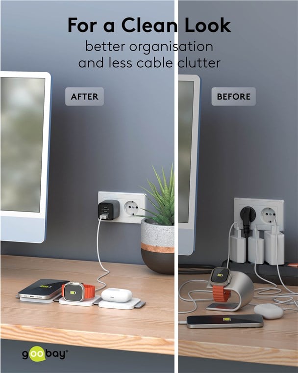 Caricatore Qi Wireless Caricabatterie 3in1 Stazione di Ricarica Pieghevole 15W - Goobay I-CHARGE-WR315W