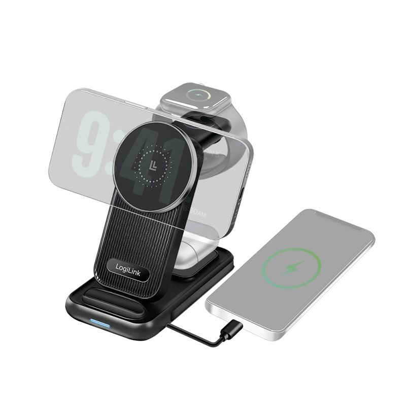 Stazione di Ricarica Wireless USB-C™ 4 in 1 compatibile con Apple MagSafe 20,5W Nero - Logilink I-CHARGE-WR420