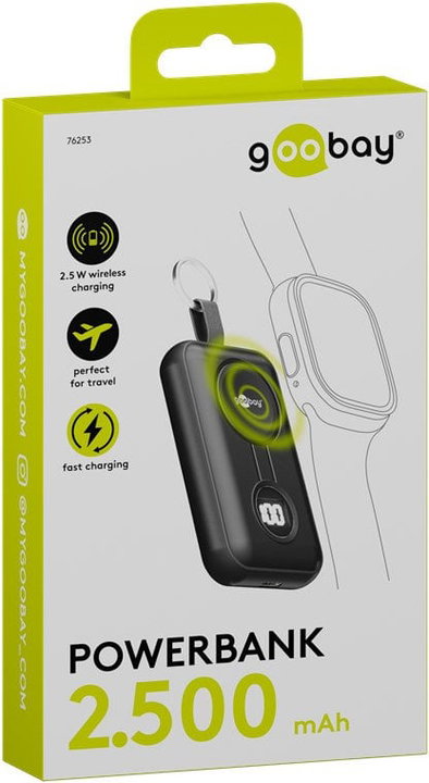 Wireless Magnetic Power Bank for Apple Watch 2500 mAh 2,5W Black - Goobay I-CHARGE-WR5W
