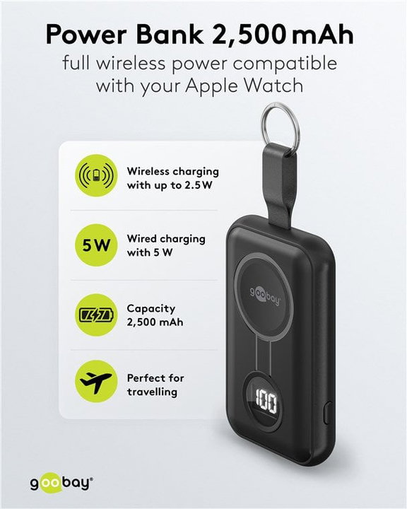 Wireless Magnetic Power Bank for Apple Watch 2500 mAh 2,5W Black - Goobay I-CHARGE-WR5W