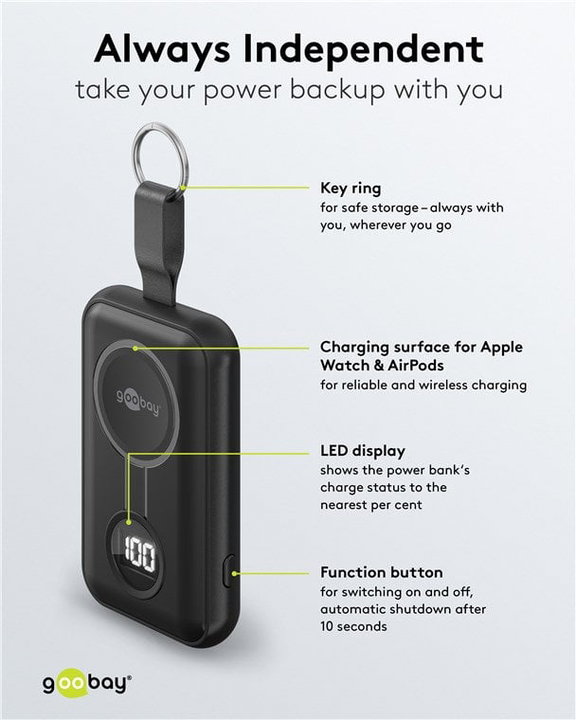 Wireless Magnetic Power Bank for Apple Watch 2500 mAh 2,5W Black - Goobay I-CHARGE-WR5W