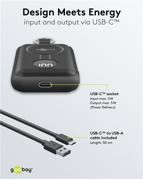 Power Bank Wireless Magnetic for Apple Watch with LED 2500 mAh 2,5 W Black - Goobay I-CHARGE-WR 5 W