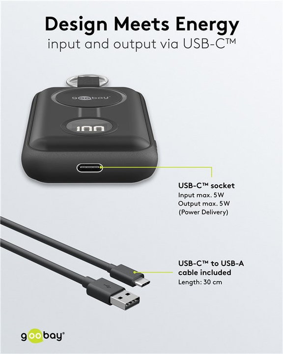 Wireless Magnetic Power Bank for Apple Watch 2500 mAh 2,5W Black - Goobay I-CHARGE-WR5W
