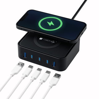 Stazione di Ricarica Wireless 65W 3xUSB-C 2xUSB-A - Techly I-CHARGE-WR65AC
