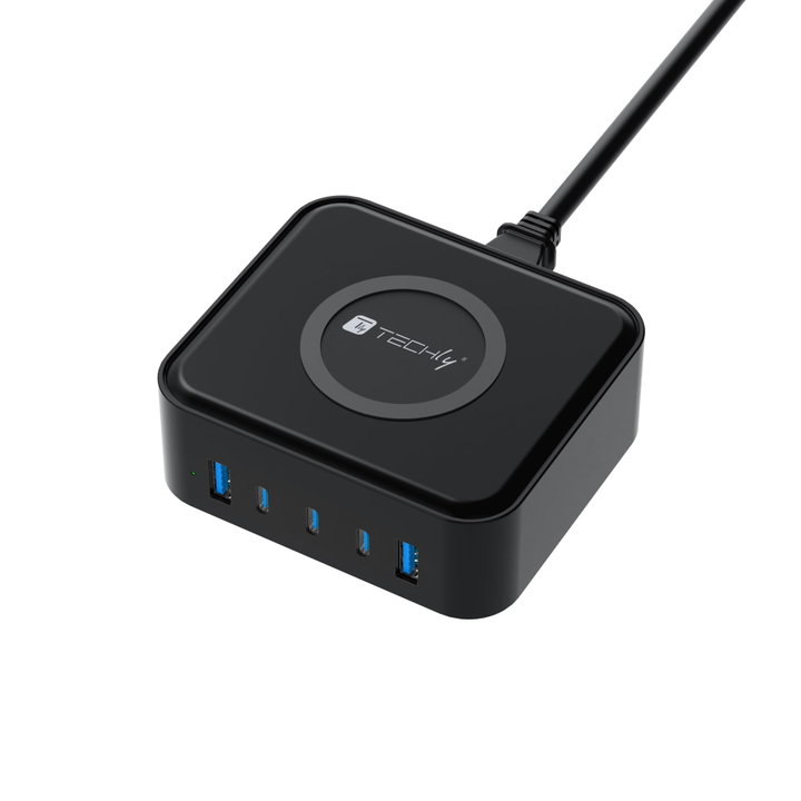 Stazione di Ricarica Wireless 65W 3xUSB-C 2xUSB-A - Techly I-CHARGE-WR65AC