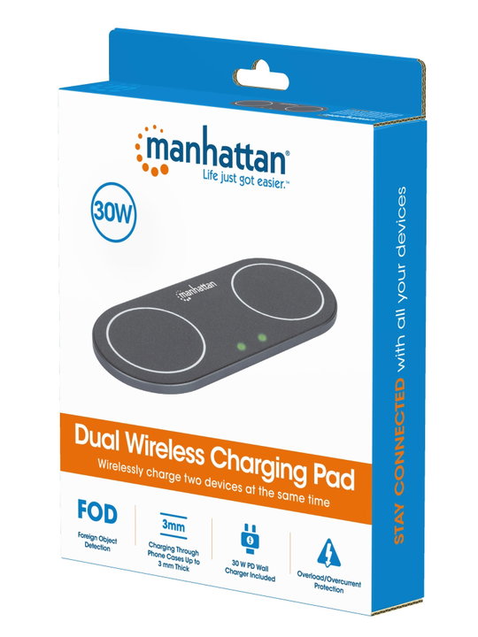 Doppia Stazione di Ricarica Wireless 30W - Manhattan I-CHARGE-WRDUA