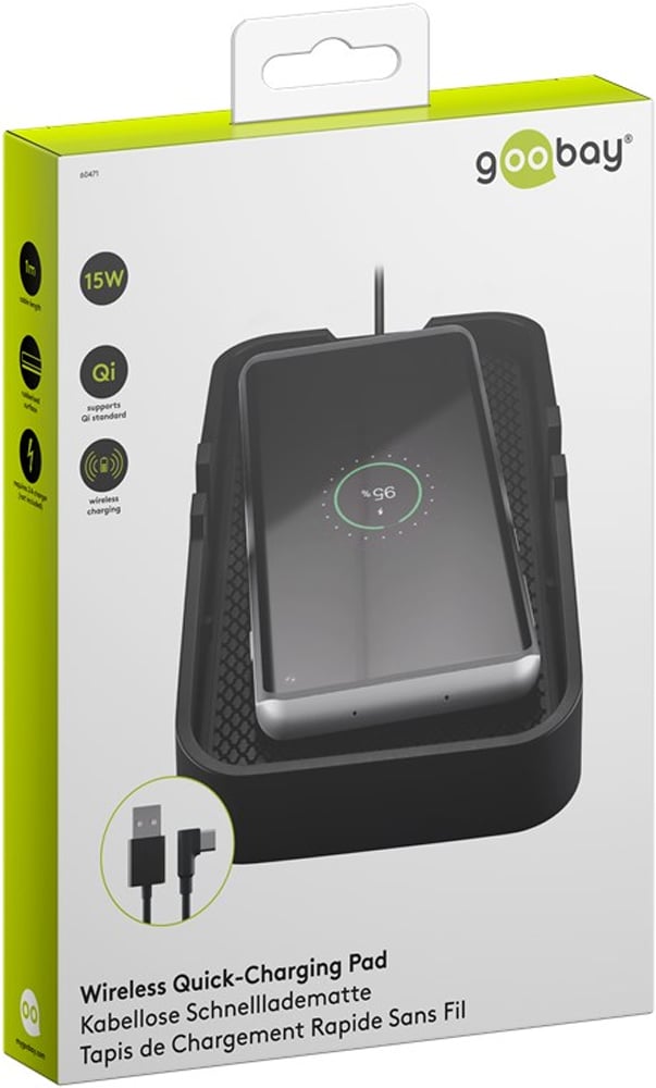 Caricatore Smartphone Qi Wireless da Auto 15W Silicone Nero - Goobay I-CHARGE-WRPAD15W