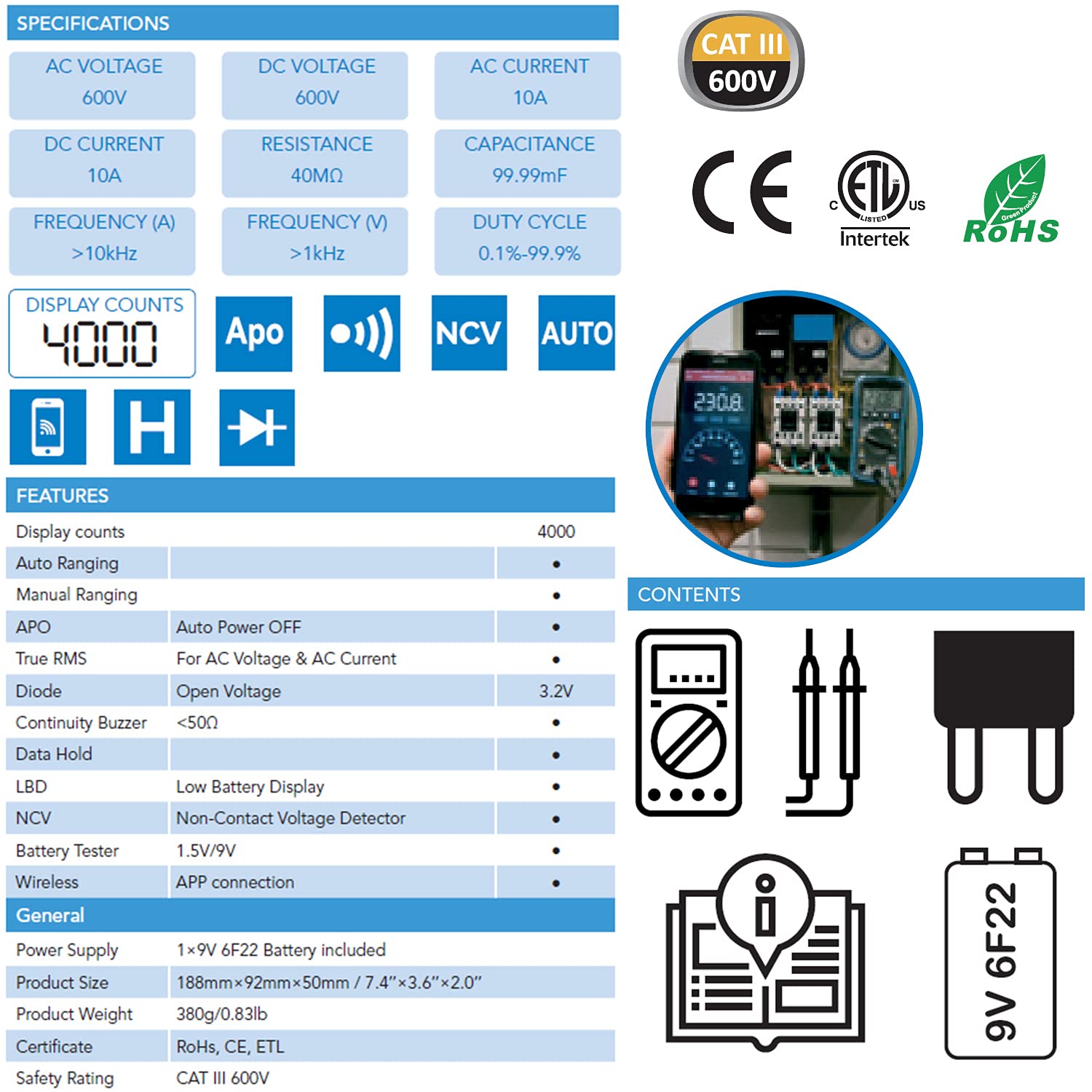Multimetro Digitale Bluetooth 4000 Counts - C-Logic I-CLOGIC-5900