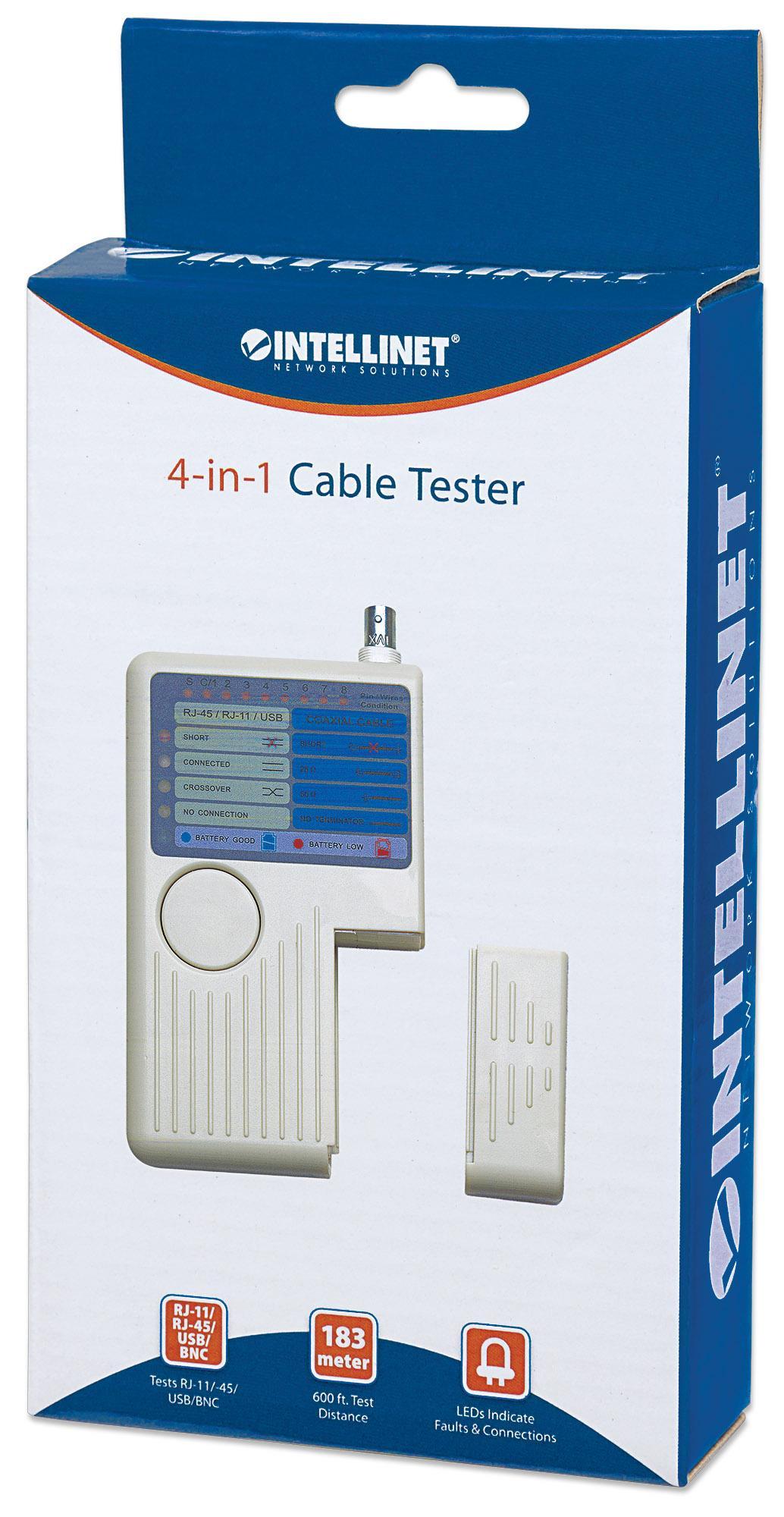 Remote Tester for Ethernet Networks 4 -in- 1 RJ 45 /RJ 11 /USB/BNC - Intellinet I-CT MULTI