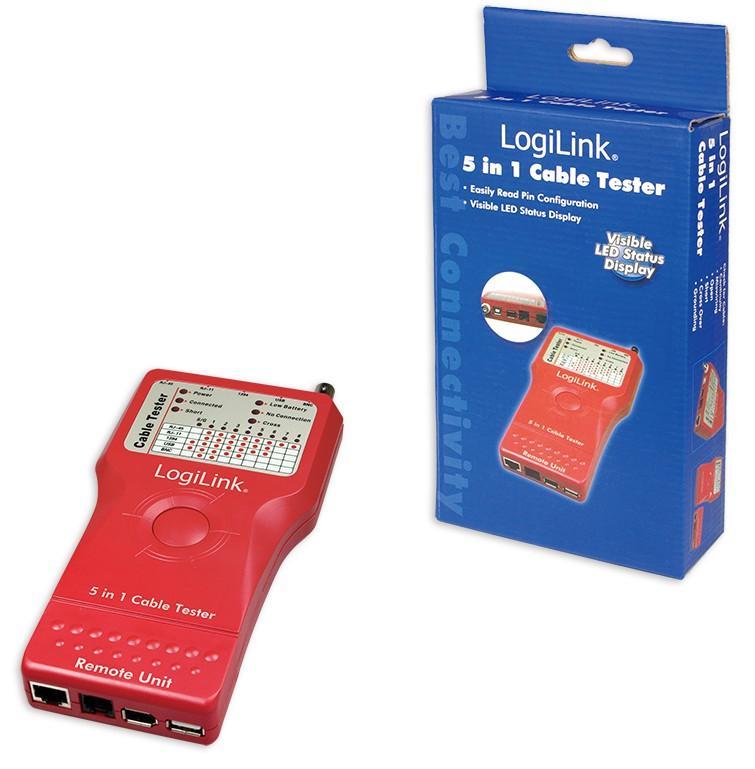 Tester di Rete per Cavi Firewire RJ45 Cat5 e 6, ISDN, USB e BNC - Logilink I-CT PRO-LAN3