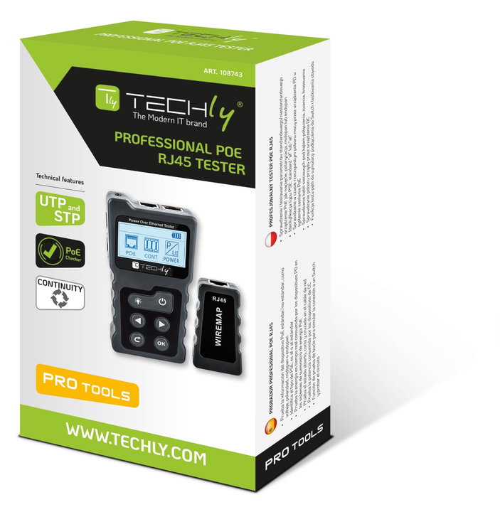Tester Professionale PoE RJ45 per Cat.5 e Cat.6 - Techly I-CT PRO-POECK