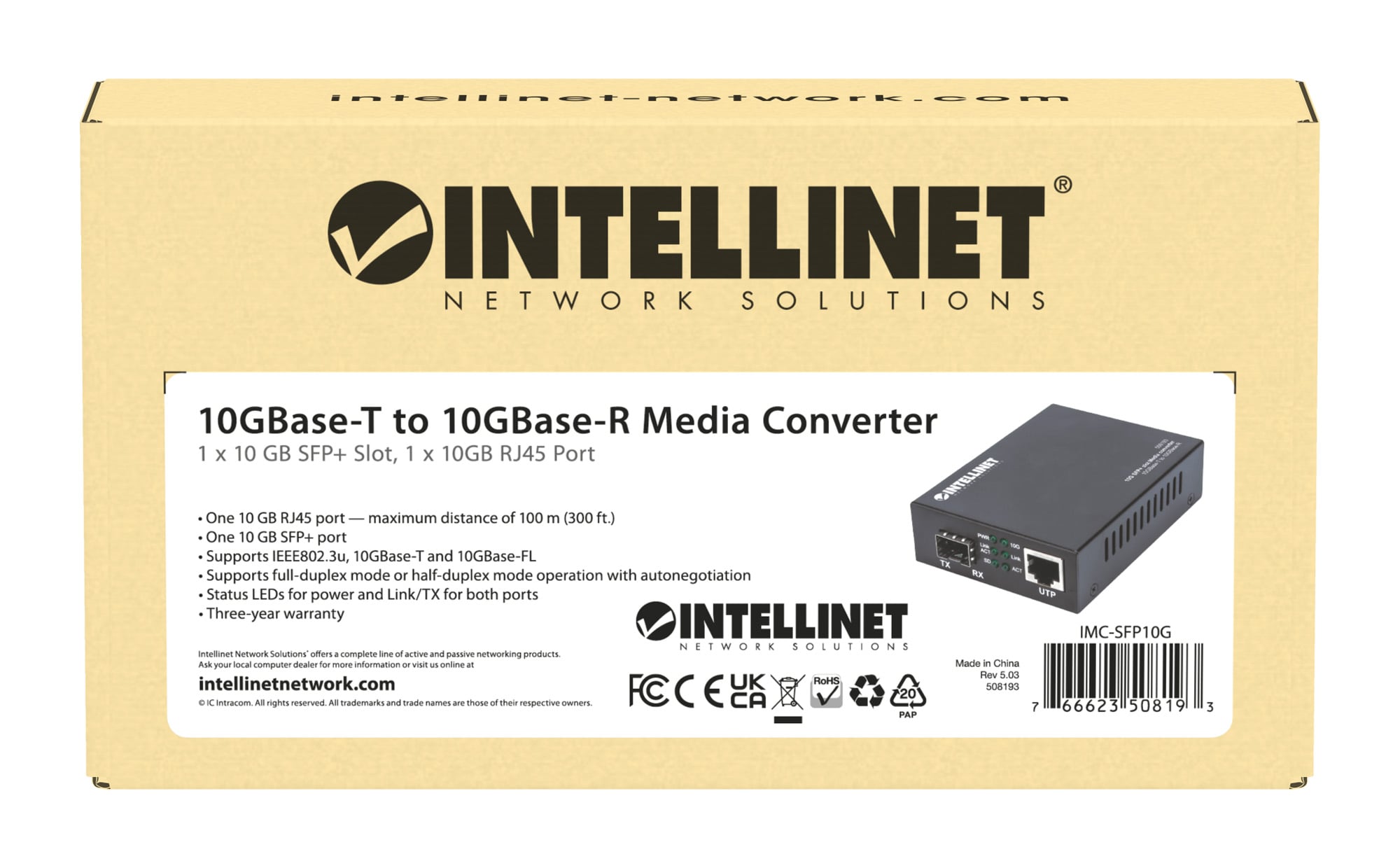 Media Converter 10GBase-T a 10GBase-R - Intellinet I-ET 10GRJ-SFP