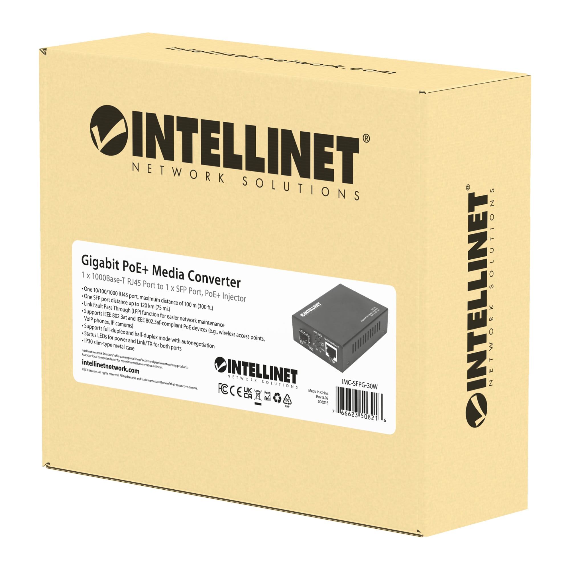 Media Converter Gigabit PoE+ - Intellinet I-ET SX-MGBICP