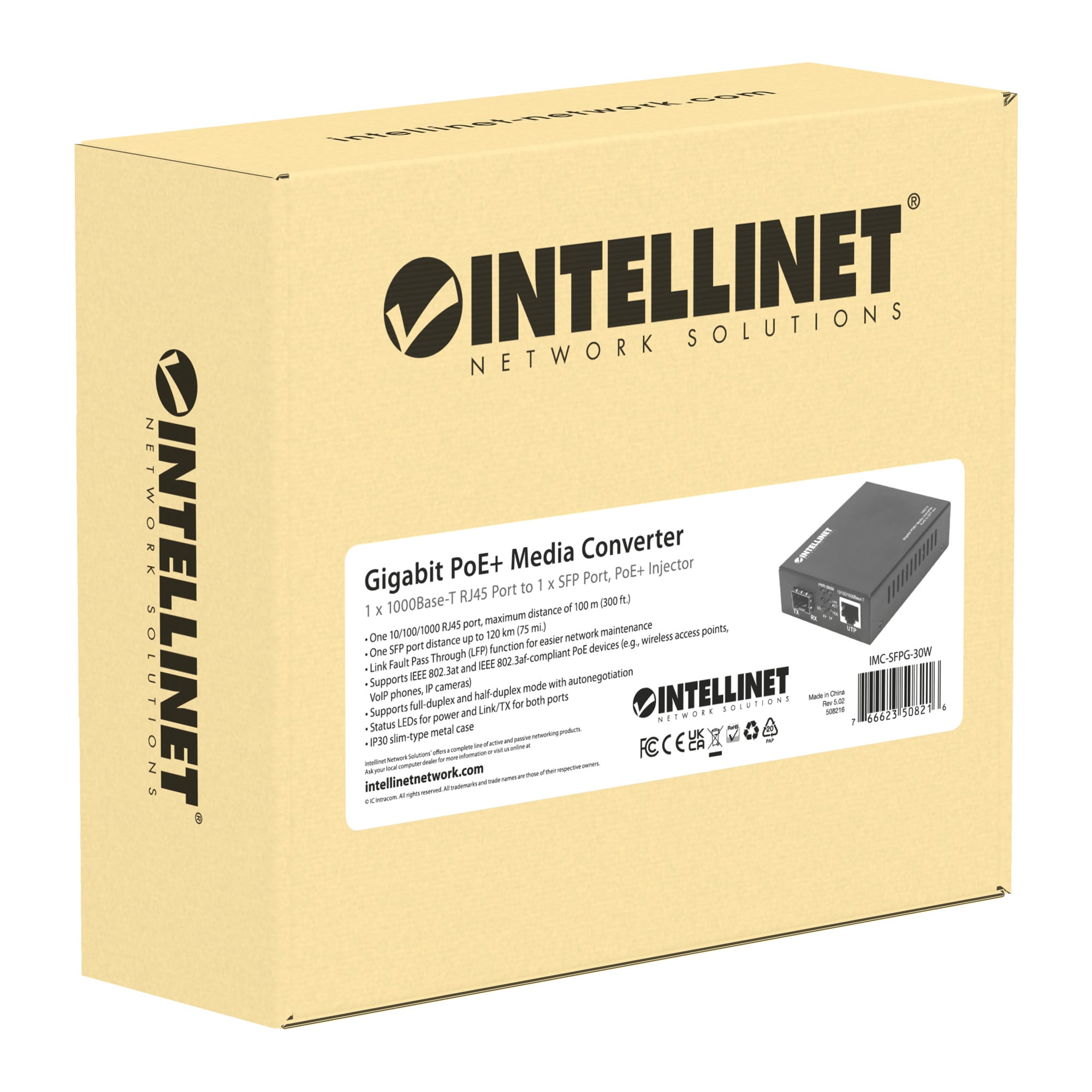 Media Converter Gigabit PoE+ - Intellinet I-ET SX-MGBICP