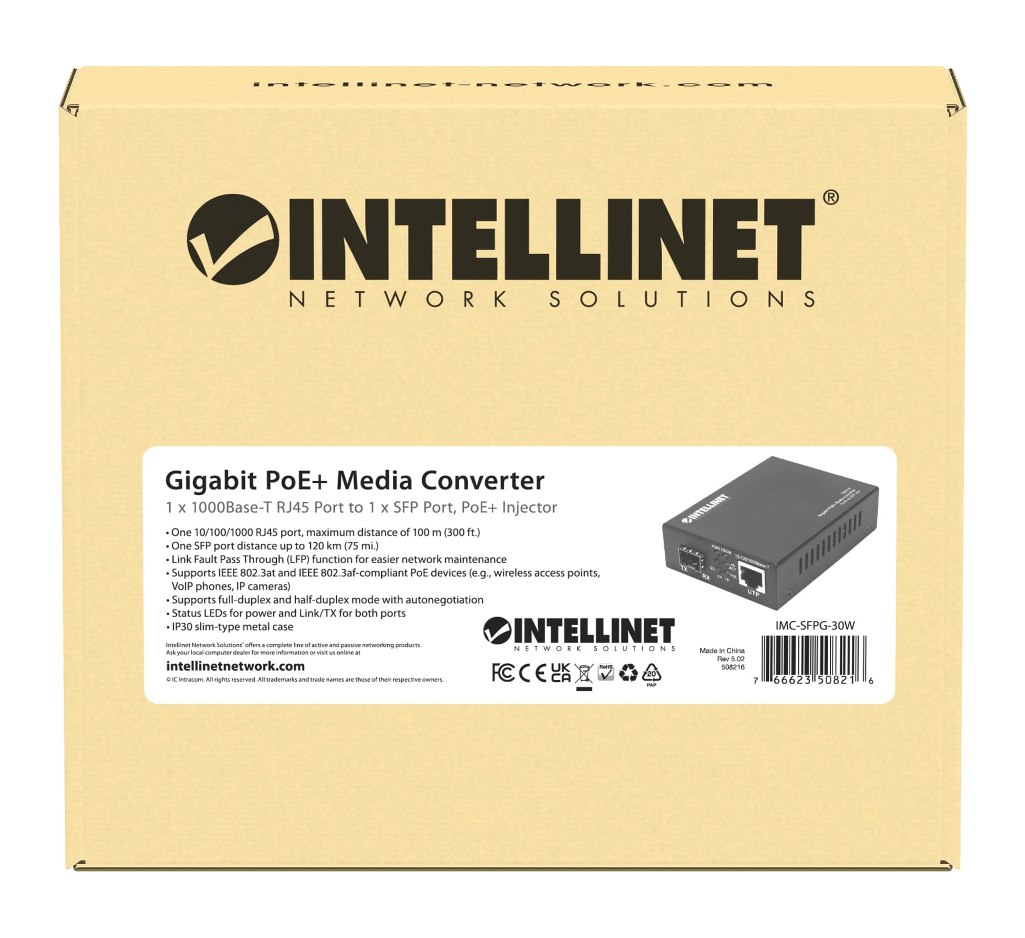 Media Converter Gigabit PoE+ - Intellinet I-ET SX-MGBICP