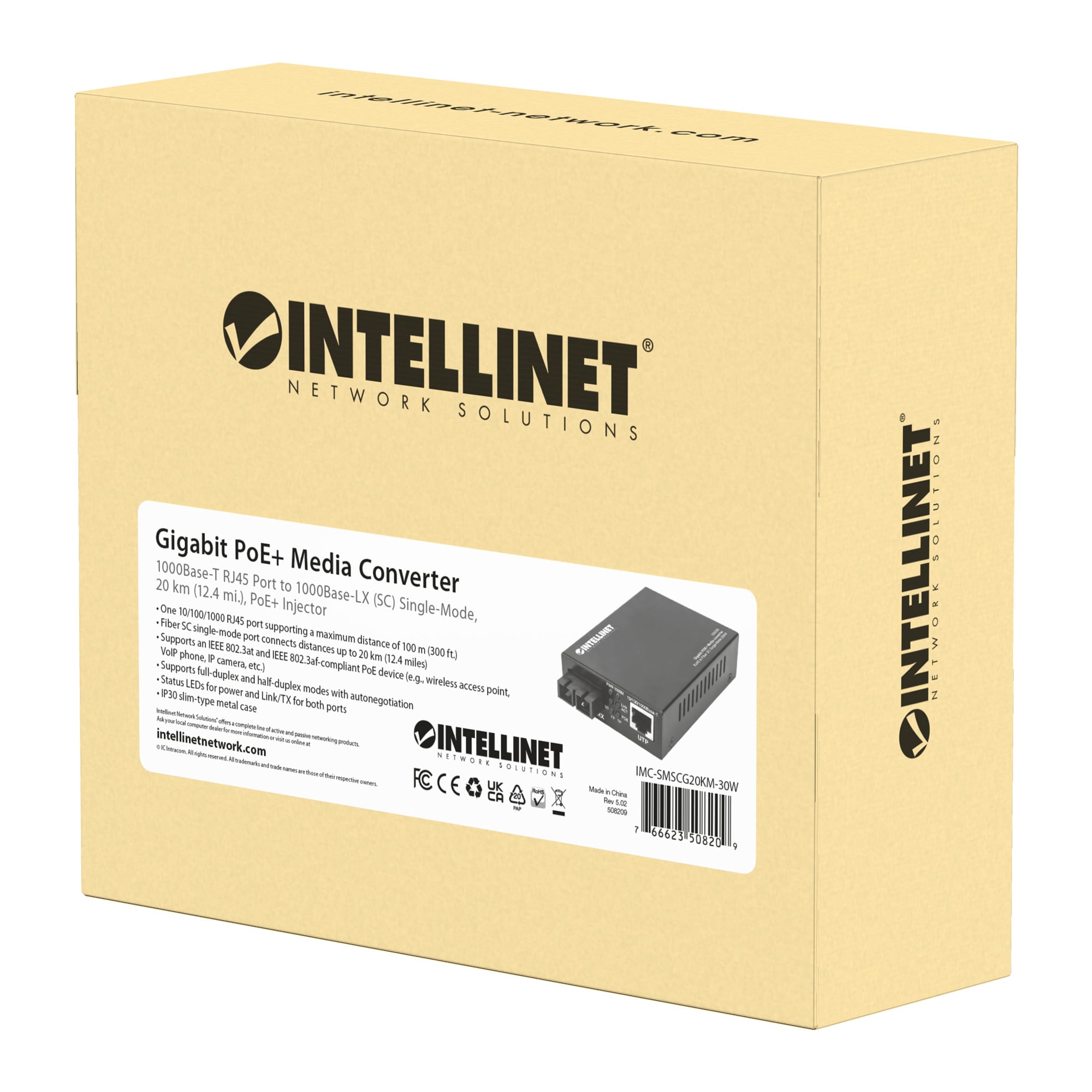Media Converter Gigabit PoE+ - Intellinet I-ET SX-SCSM20P