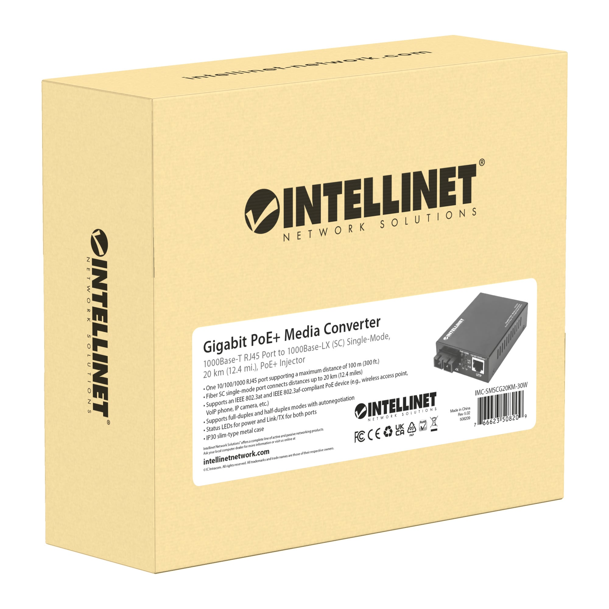 Media Converter Gigabit PoE+ - Intellinet I-ET SX-SCSM20P