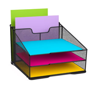 Desktop Organizer with 3 Trays and 2 Vertical Sections Black - Techly I-FILE-HOLDER1