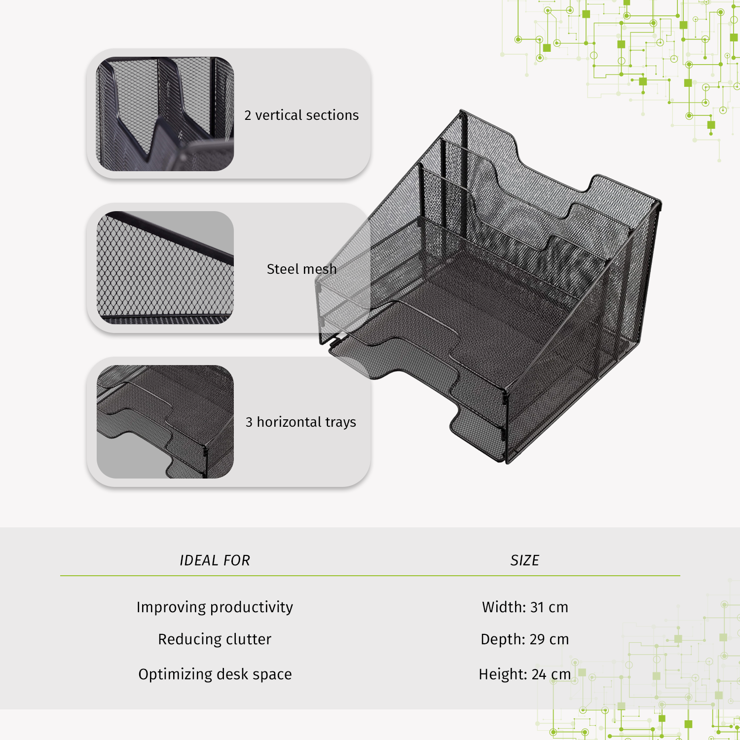 Organizer da Scrivania a 3 Vassoi e 2 Sezioni Verticali - Techly I-FILE-HOLDER1