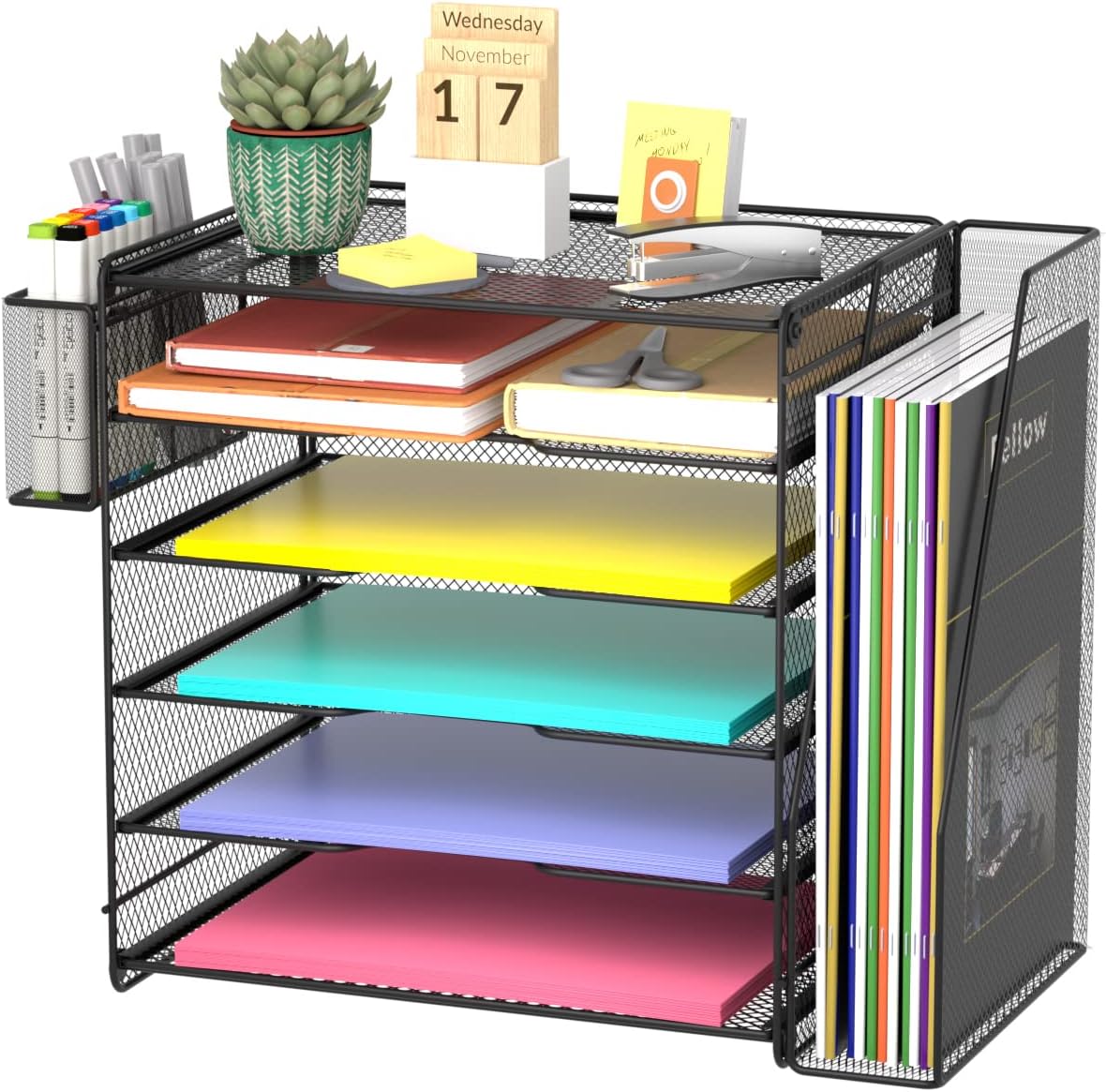 Organizer da Scrivania a 5 Vassoi Sezione Verticale e Portapenne - Techly I-FILE-HOLDER2