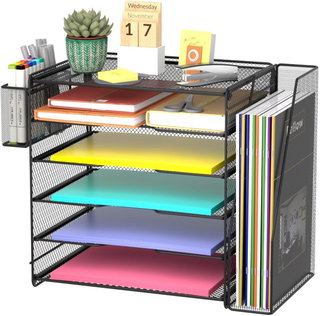 Desktop Organizer 5 Trays Vertical Section and Pen Holder - Techly I-FILE-HOLDER2