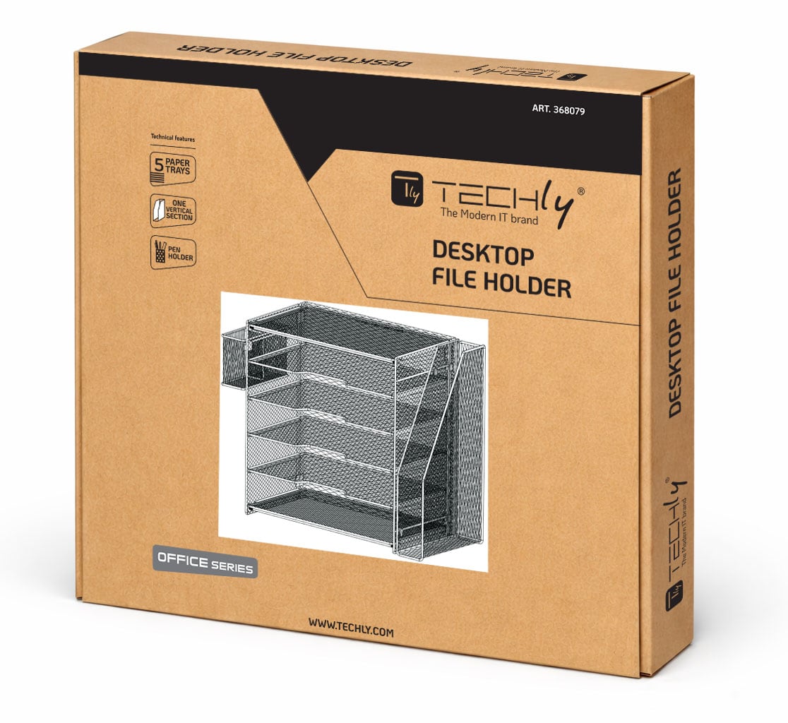 Organizer da Scrivania a 5 Vassoi Sezione Verticale e Portapenne - Techly I-FILE-HOLDER2