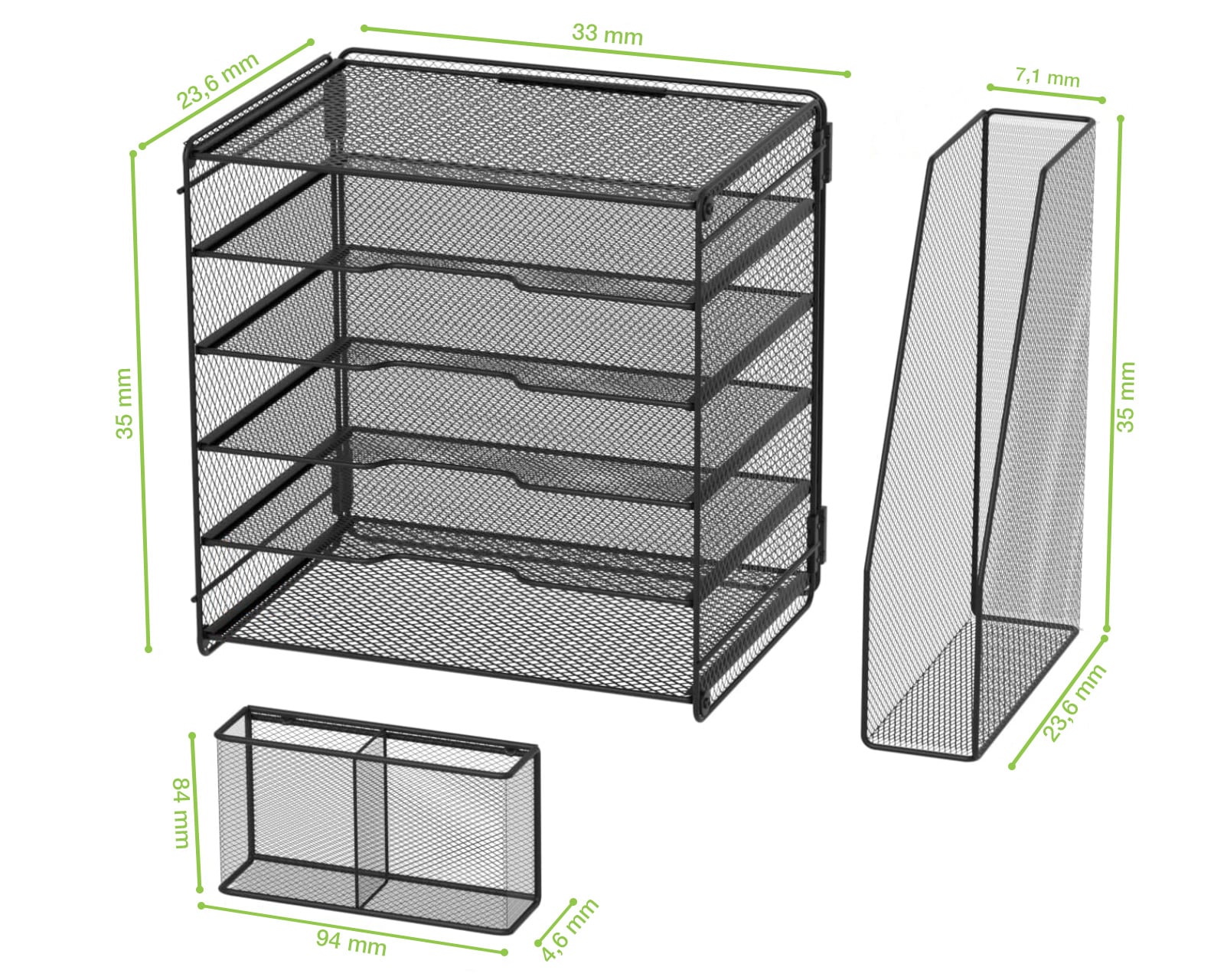 Organizer da Scrivania a 5 Vassoi Sezione Verticale e Portapenne - Techly I-FILE-HOLDER2