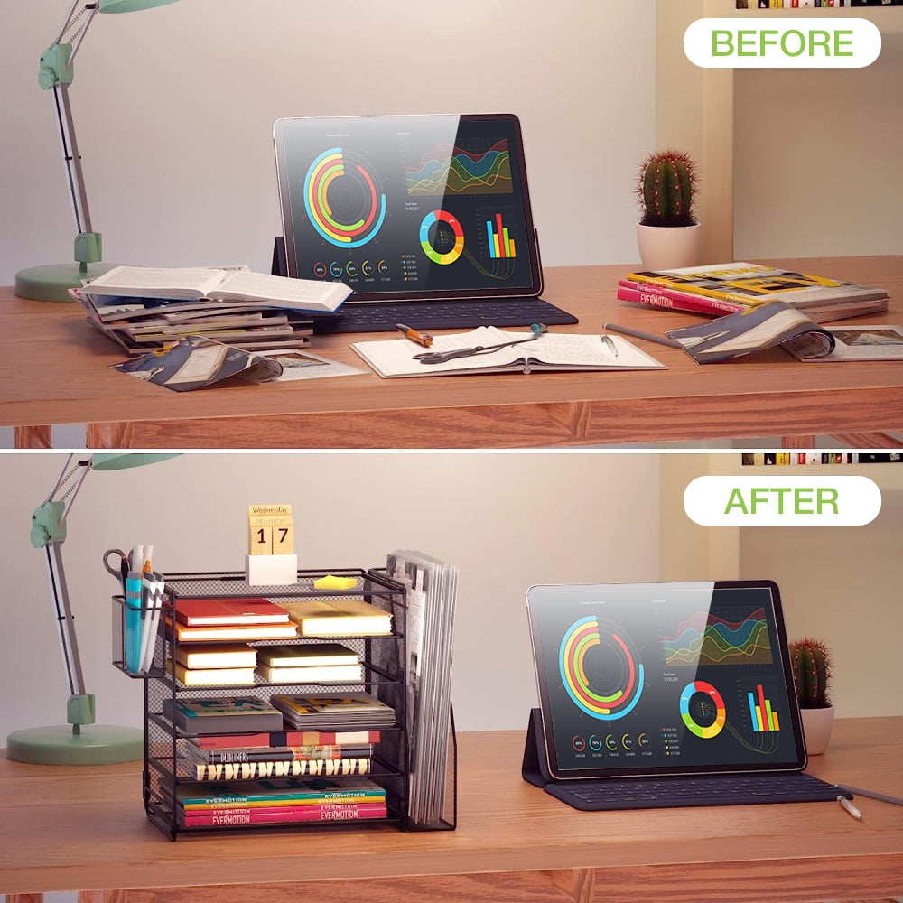 Organizer da Scrivania a 5 Vassoi Sezione Verticale e Portapenne - Techly I-FILE-HOLDER2