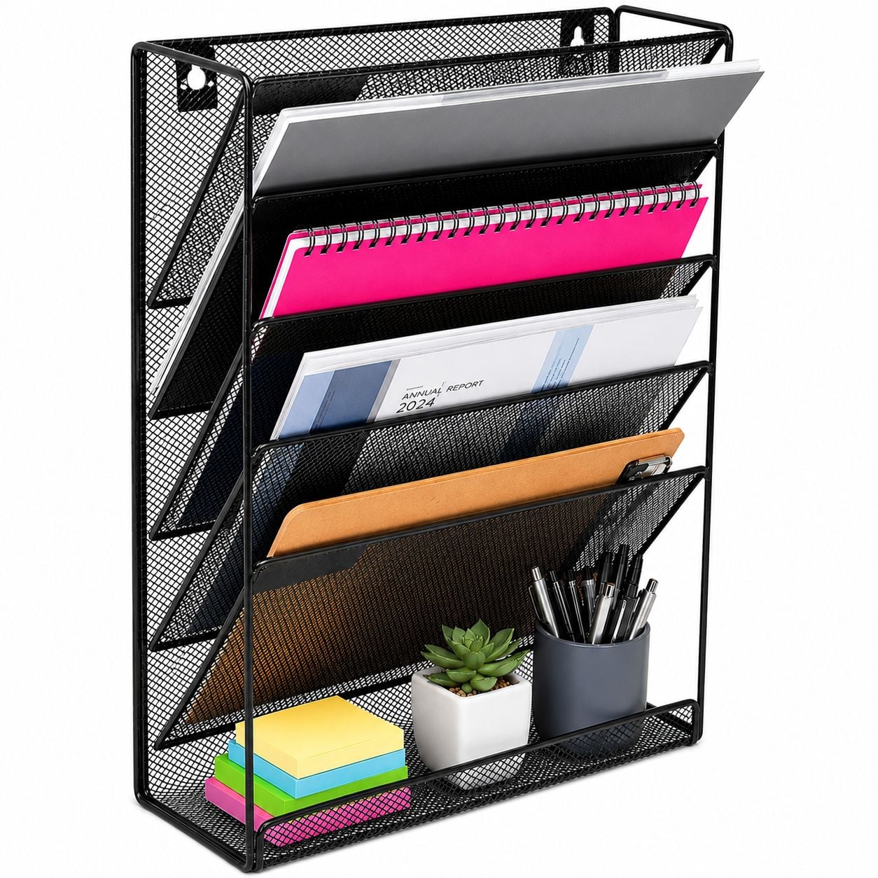 Portariviste a Parete a Cinque Divisori con Mensola - Techly I-FILE-HOLDER3
