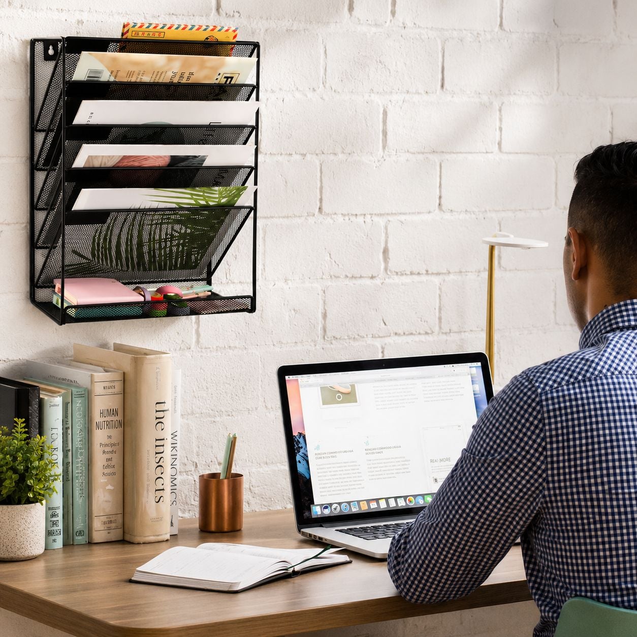 Portariviste a Parete a Cinque Divisori con Mensola - Techly I-FILE-HOLDER3