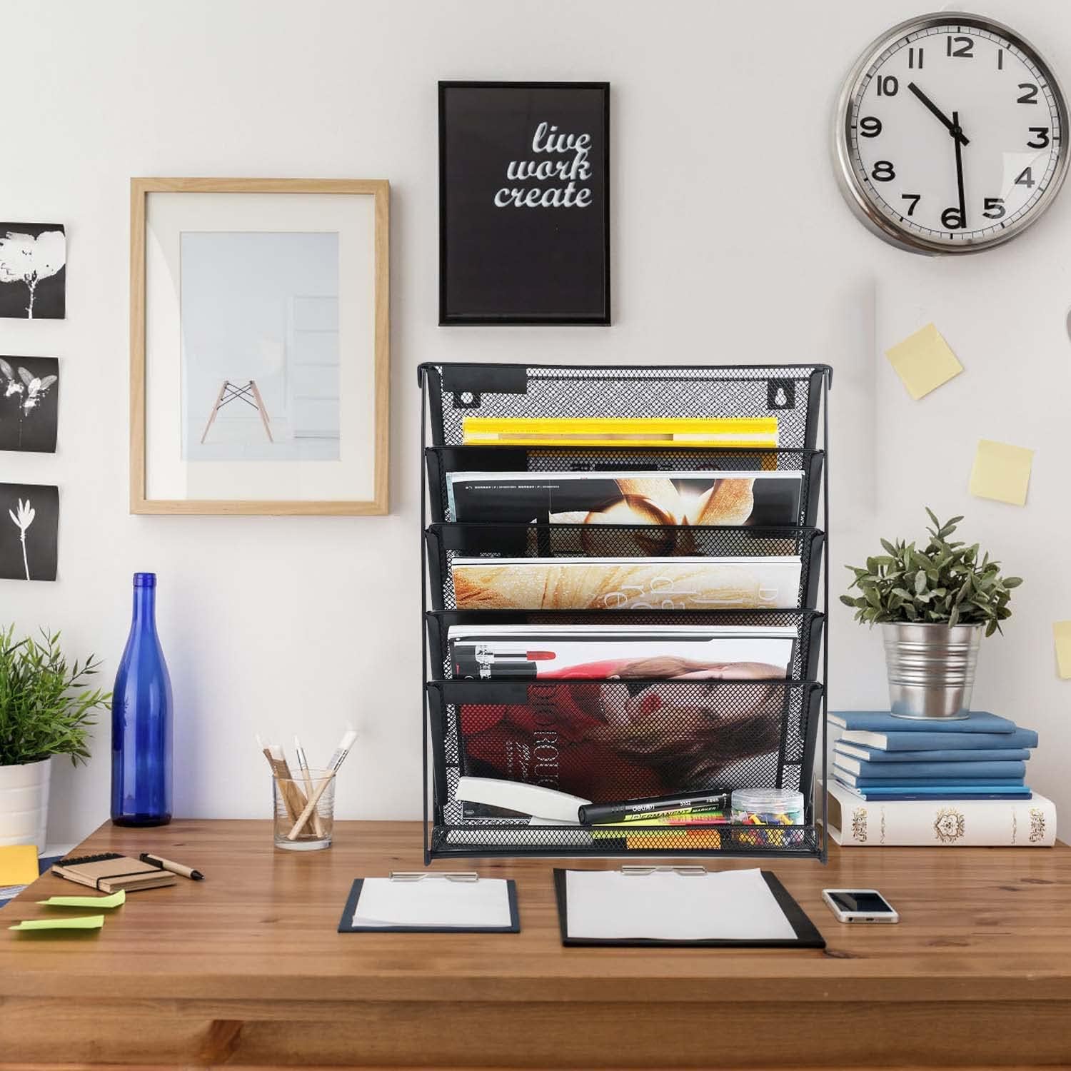 Portariviste a Parete a Cinque Divisori con Mensola - Techly I-FILE-HOLDER3