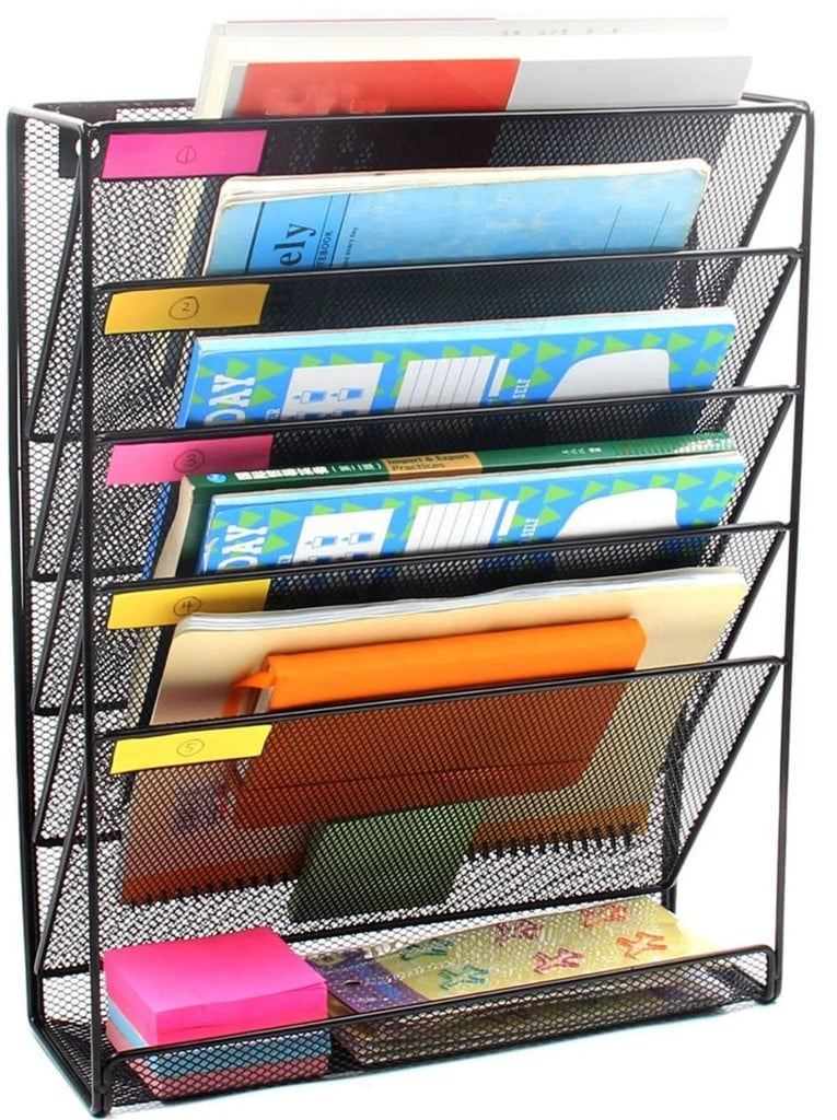 Portariviste a Parete a Cinque Divisori con Mensola - Techly I-FILE-HOLDER3