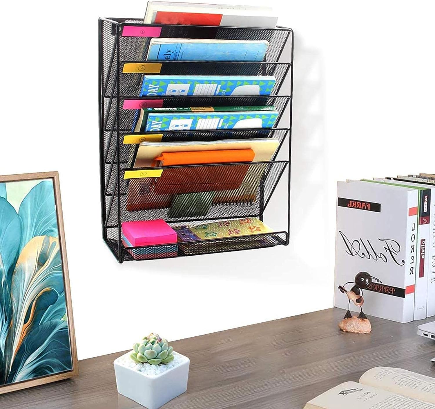 Portariviste a Parete a Cinque Divisori con Mensola - Techly I-FILE-HOLDER3