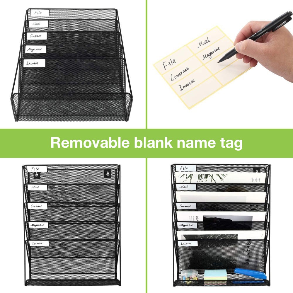 Portariviste a Parete a Cinque Divisori con Mensola - Techly I-FILE-HOLDER3