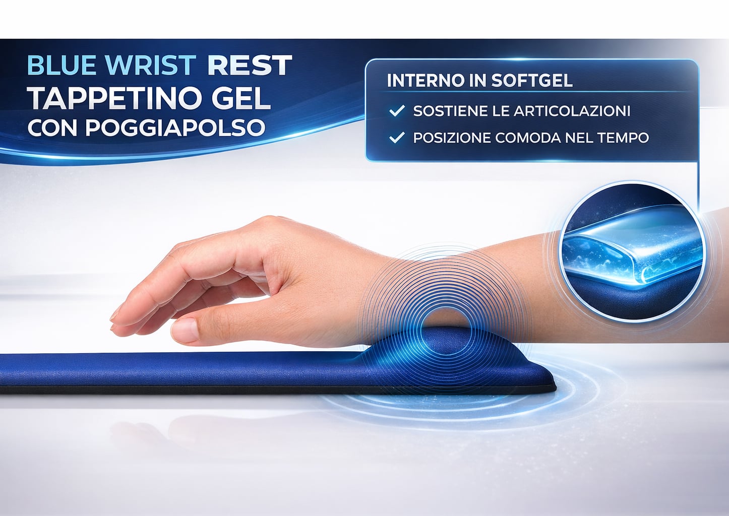 Tappetino con Cuscinetto Poggiapolso in Gel Blu - Manhattan I-GEL-MP-BL