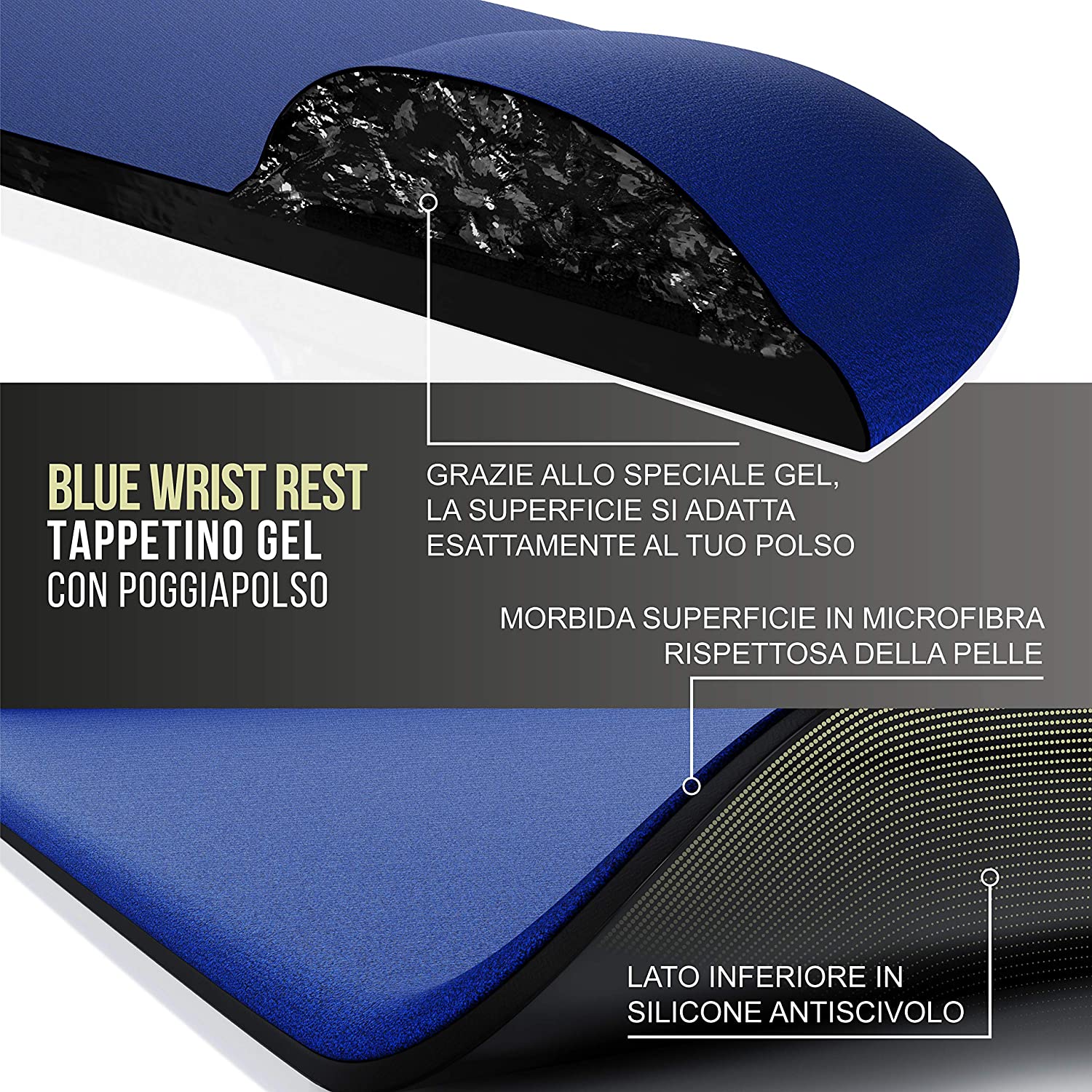 Tappetino con Cuscinetto Poggiapolso in Gel Blu - Manhattan I-GEL-MP-BL