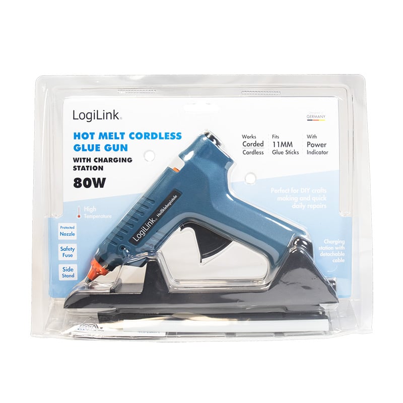 Pistola per Colla a Caldo Wireless, 80W, con supporto, blu - Logilink I-HK SS12L