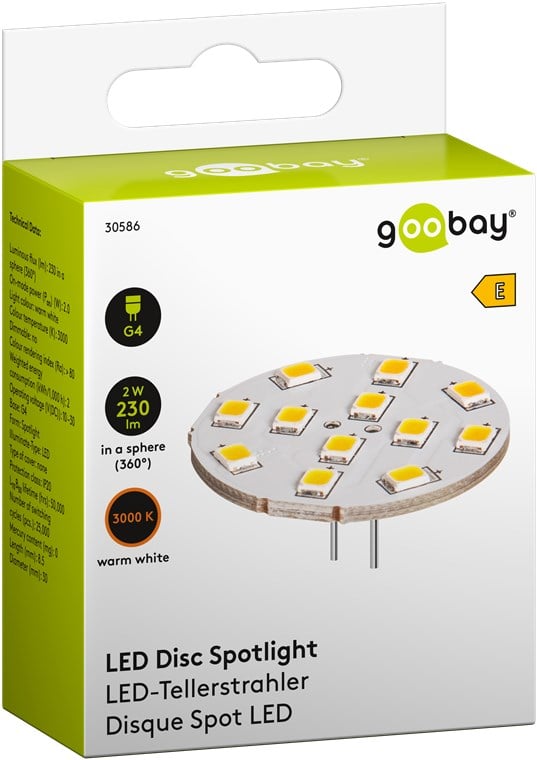 Faretto Led a Disco 12LED SMD G4 5050 2W 230lm Bianco Caldo, Classe E - Goobay I-HLED-G4B/10SMD