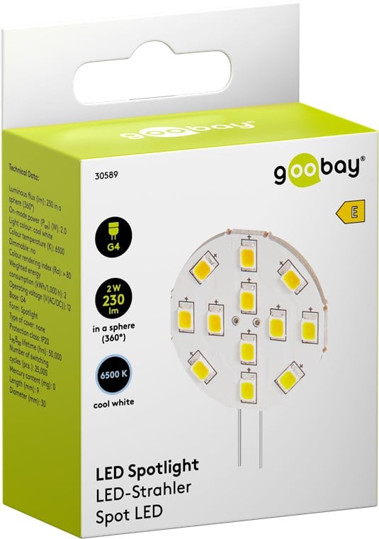 Lampada 12 LED SMD G4 5050 2W 230 Lumen Bianco Freddo, Classe E - Goobay I-HLED-G4S/10SMD-WH