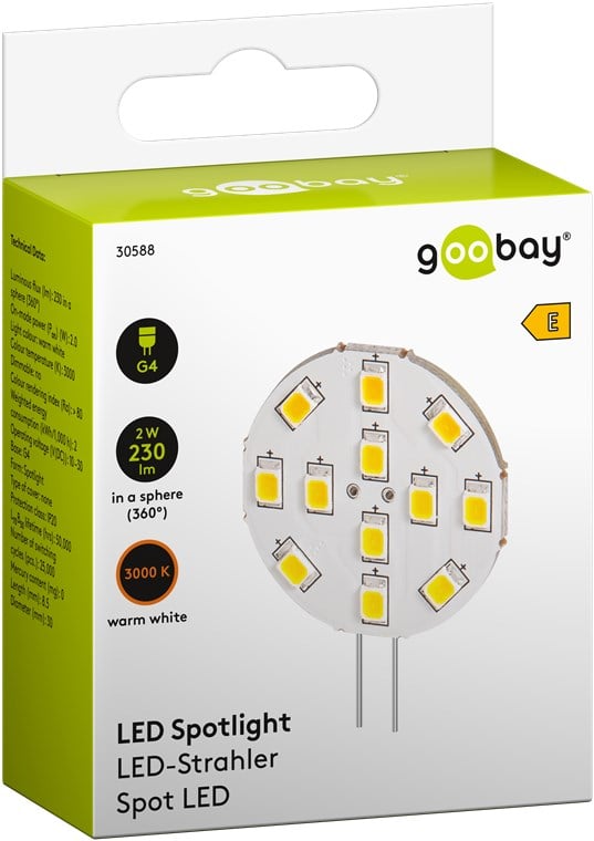 Lampada 12LED SMD G4 5050 2W 230lm Bianco Caldo, Classe E - Goobay I-HLED-G4S/10SMD