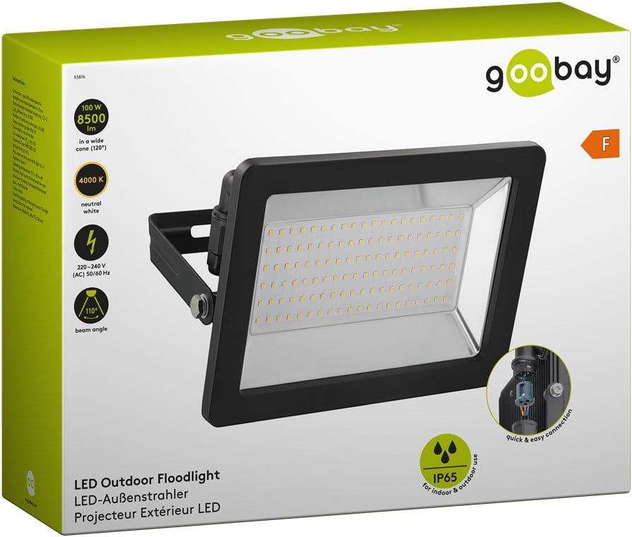 Faretto LED da Esterno IP65 100W 8500lm Nero - Goobay I-HLED-OFL-100B