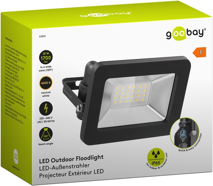 Faretto LED da Esterno IP65 20W Nero - Goobay I-HLED-OFL-20B