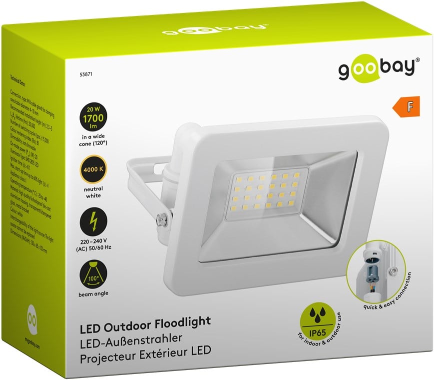 Faretto LED da Esterno IP65 20W Bianco - Goobay I-HLED-OFL-20W