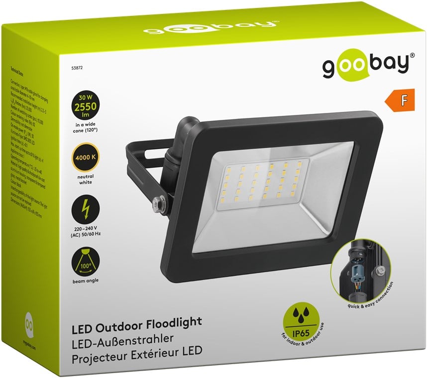 Faretto LED da Esterno IP65 30W Nero - Goobay I-HLED-OFL-30B