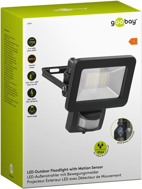 Faretto LED da Esterno con Rilevatore di Movimento PIR 30W - Goobay I-HLED-OFL-30BM