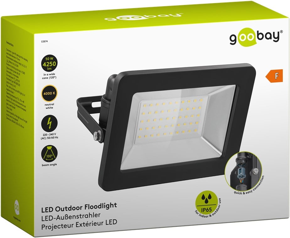 Faretto LED da Esterno IP65 50W 4260lm Nero - Goobay I-HLED-OFL-50B
