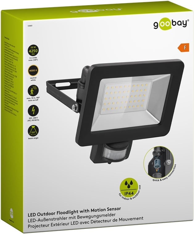 Faretto LED da Esterno con Rilevatore di Movimento PIR 50W - Goobay I-HLED-OFL-50BM